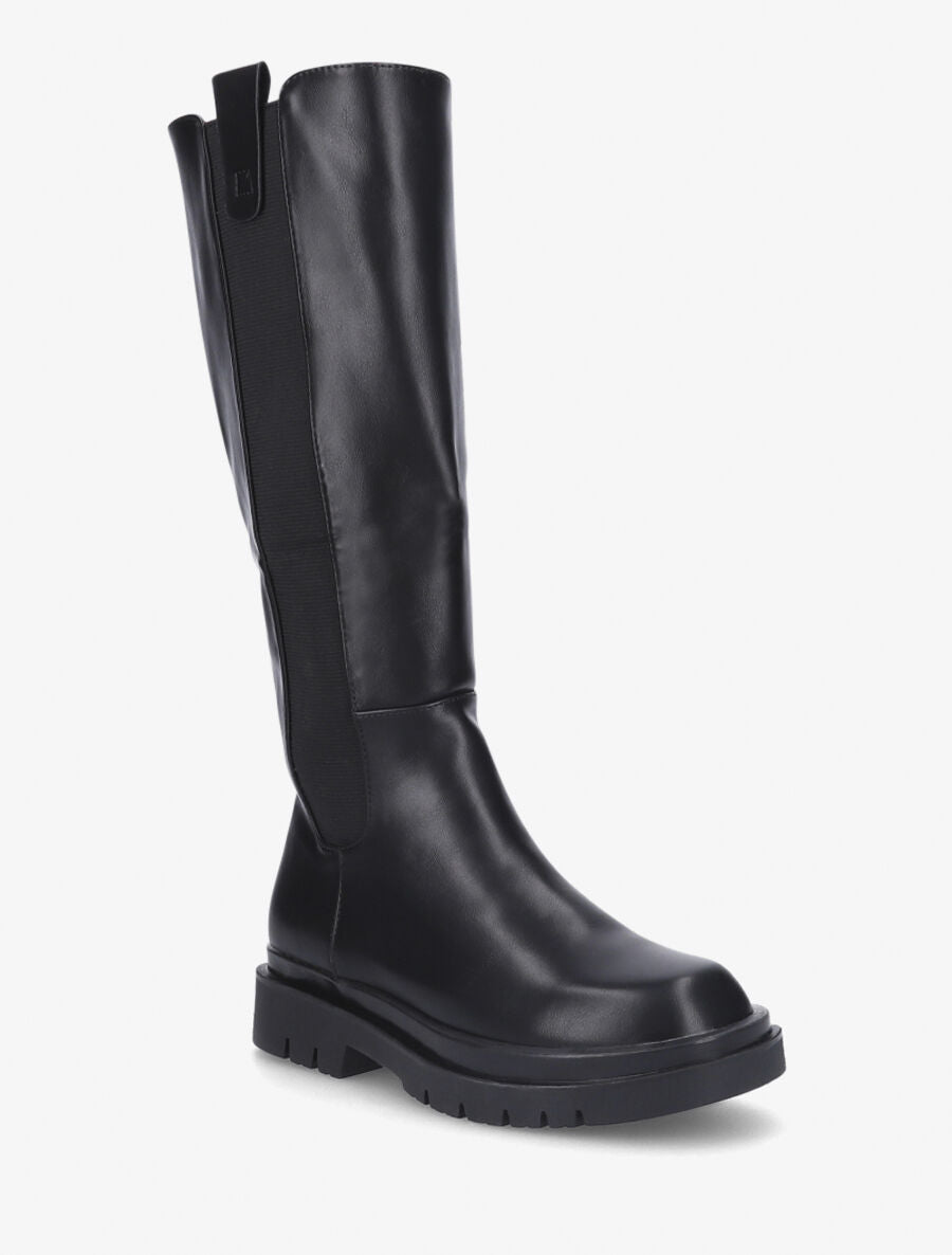 Bottes élastiquées en simili - Noir - 2