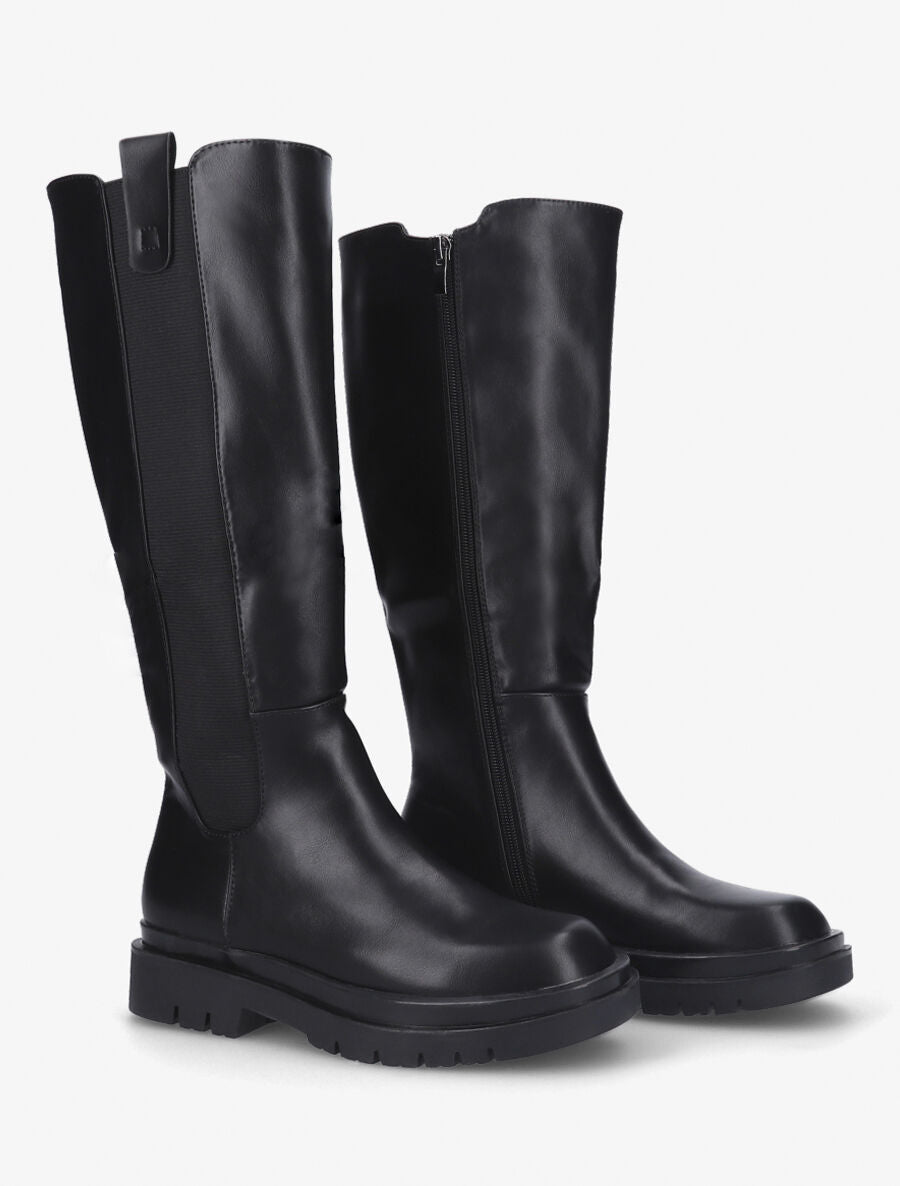 Bottes élastiquées en simili - Noir - 4