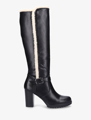 Bottes à talon et empiècement effet peau de mouton - Noir/blanc - 5
