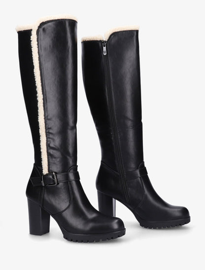 Bottes à talon et empiècement effet peau de mouton - Noir/blanc - 4