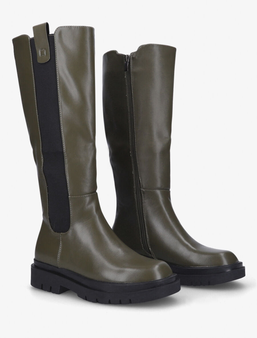 Bottes élastiquées en simili - Kaki - 4