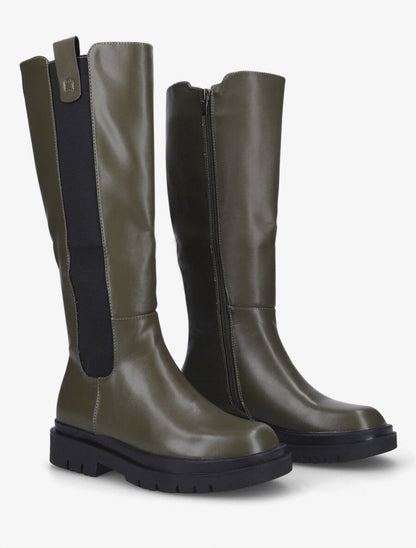 Bottes élastiquées en simili - Kaki - 4