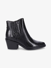 Bottines style santiag effet croco - Noir - 1