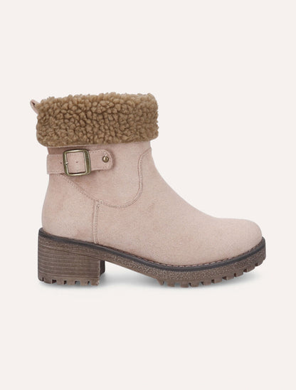 Bottines fourrées en suédine - Beige - 1