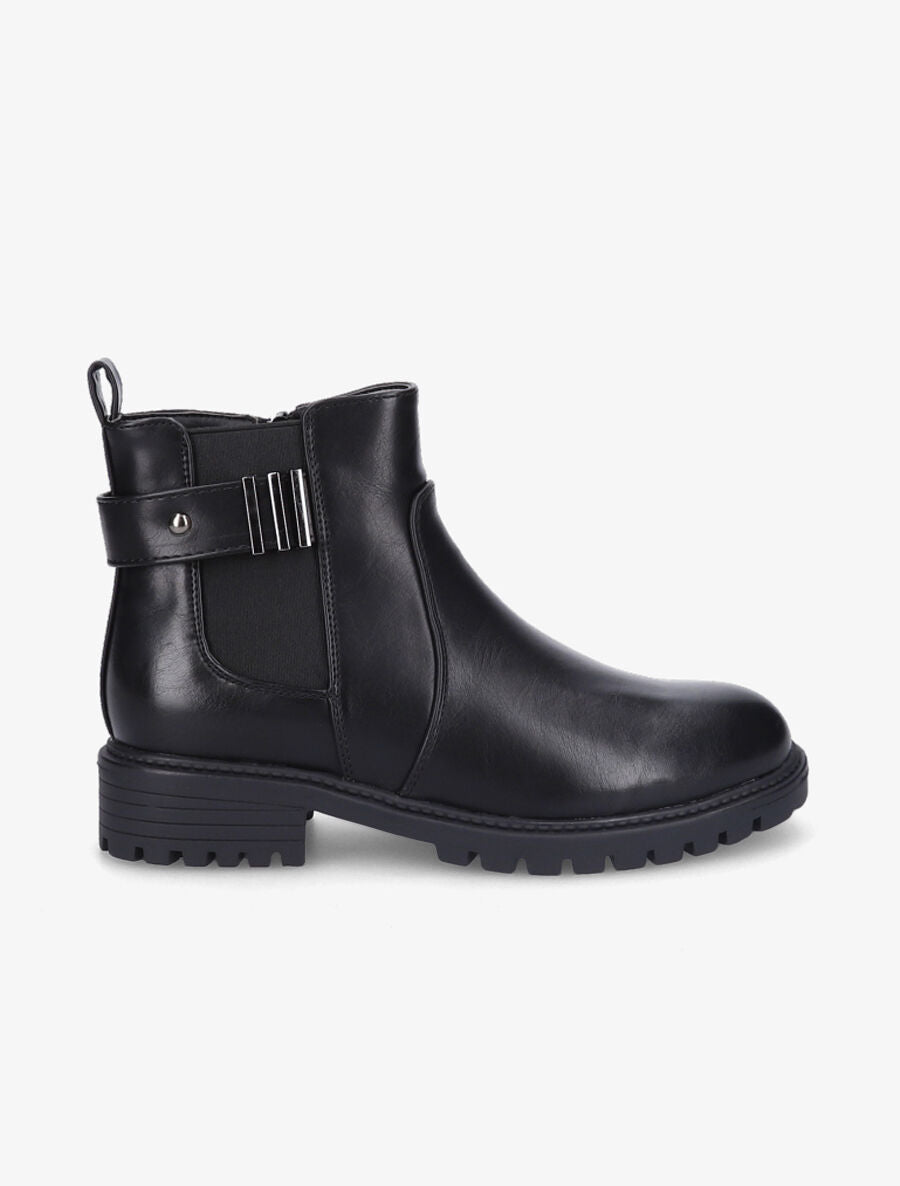 Bottines élastiquées à sangle et semelle crantée - Noir - 1