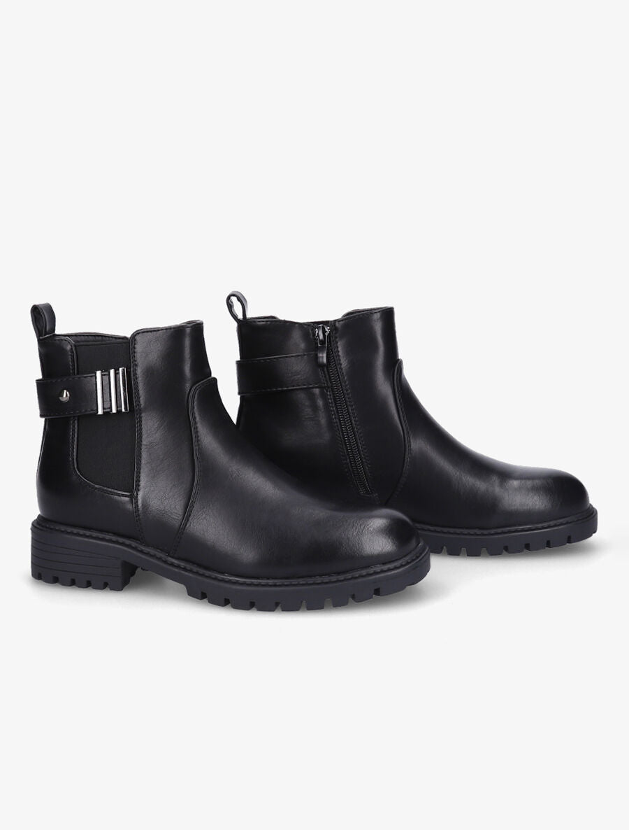 Bottines élastiquées à sangle et semelle crantée - Noir - 4