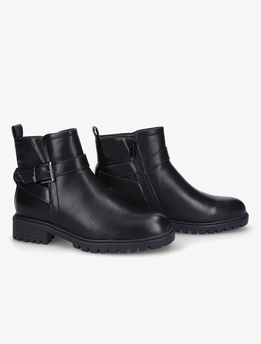 Bottines à boucle et semelle crantée - Noir - 4
