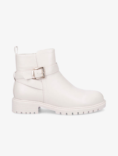 Bottines à boucle et semelle crantée - Blanc - 5