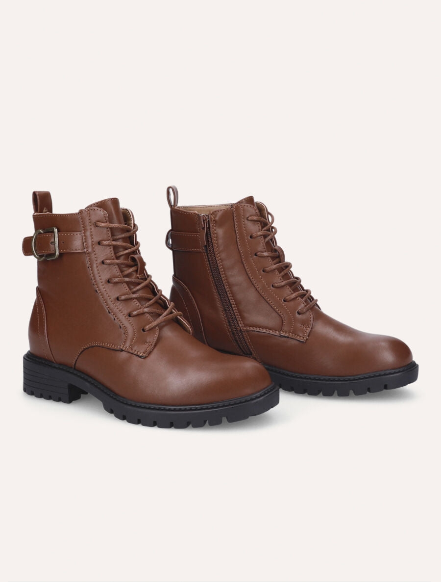 Bottines à lacets et semelle crantée - Marron - 4