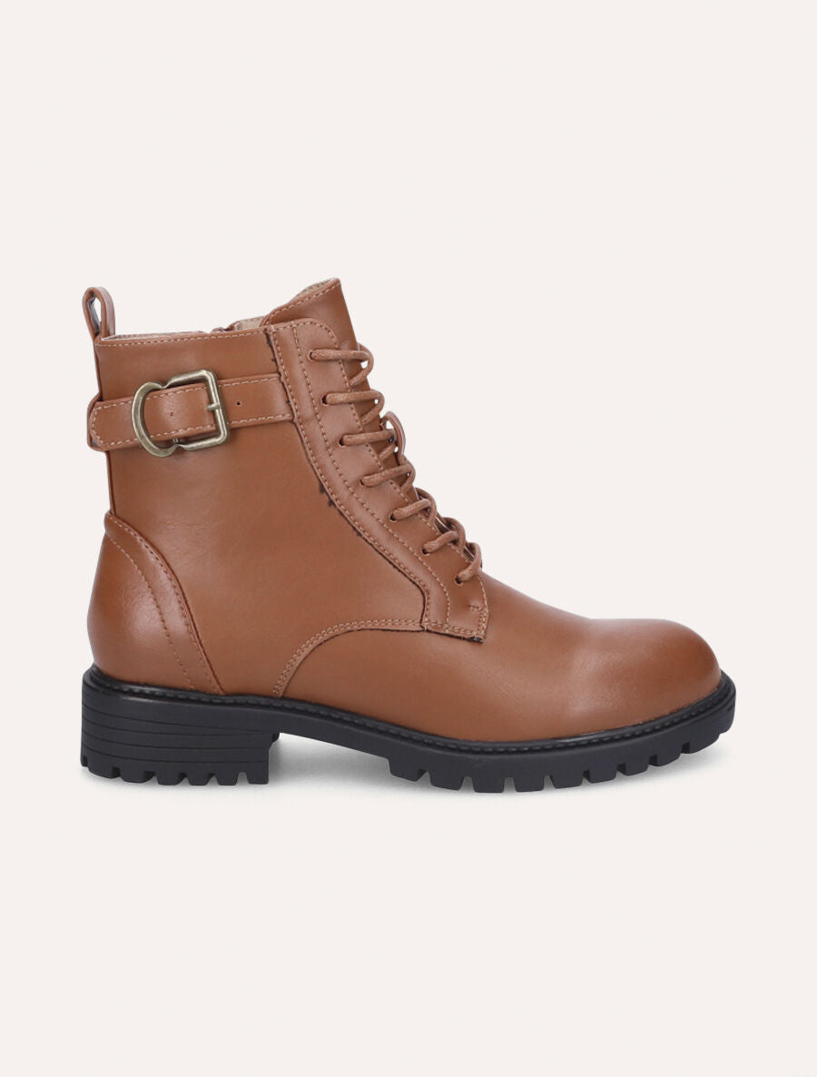 Bottines à lacets et semelle crantée - Camel - 1