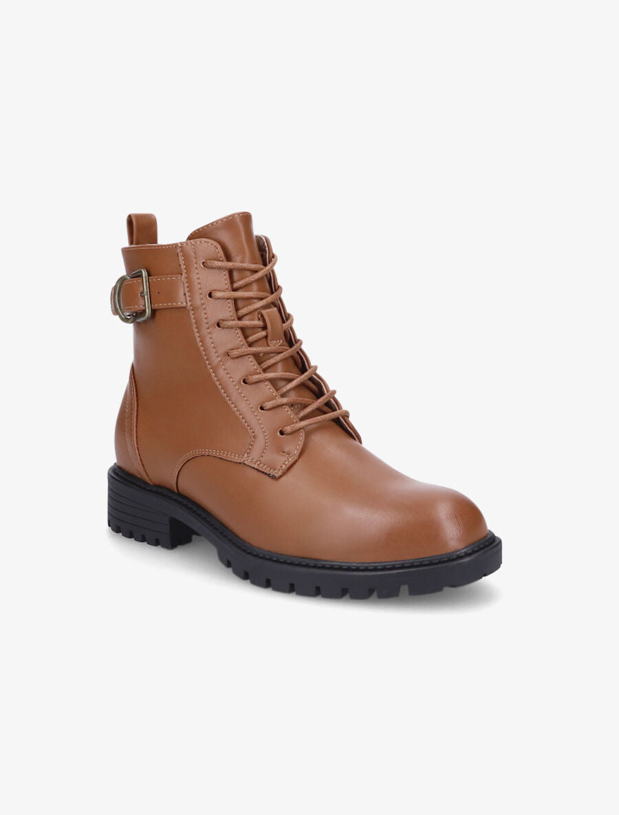 Bottines à lacets et semelle crantée - Camel - 2