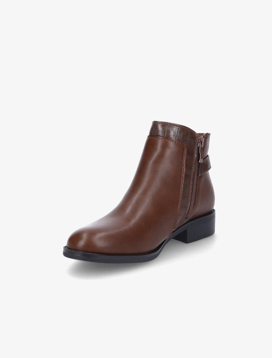 Bottines à boucle et empiècement croco - Marron - 3