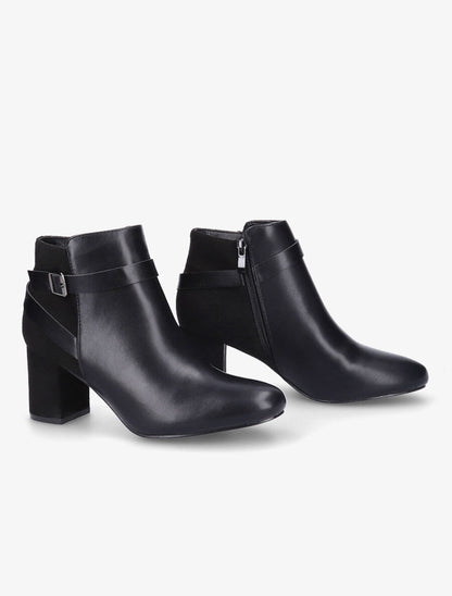 Bottines à talon bi-matière - Noir - 4