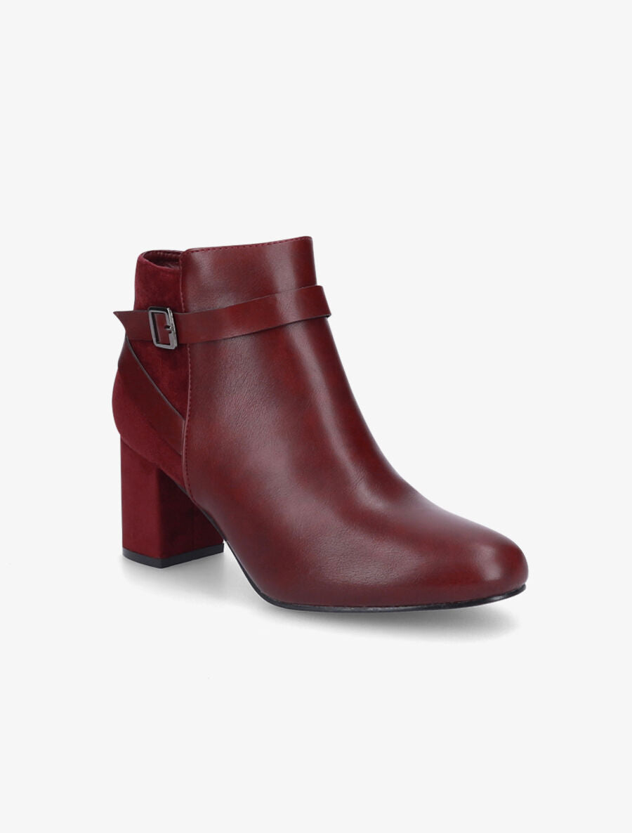 Bottines à talon bi-matière - Bordeaux - 2