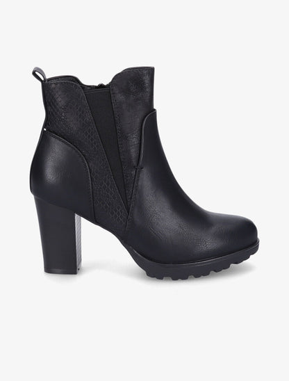 Bottines à talon à empiècement python - Noir - 5