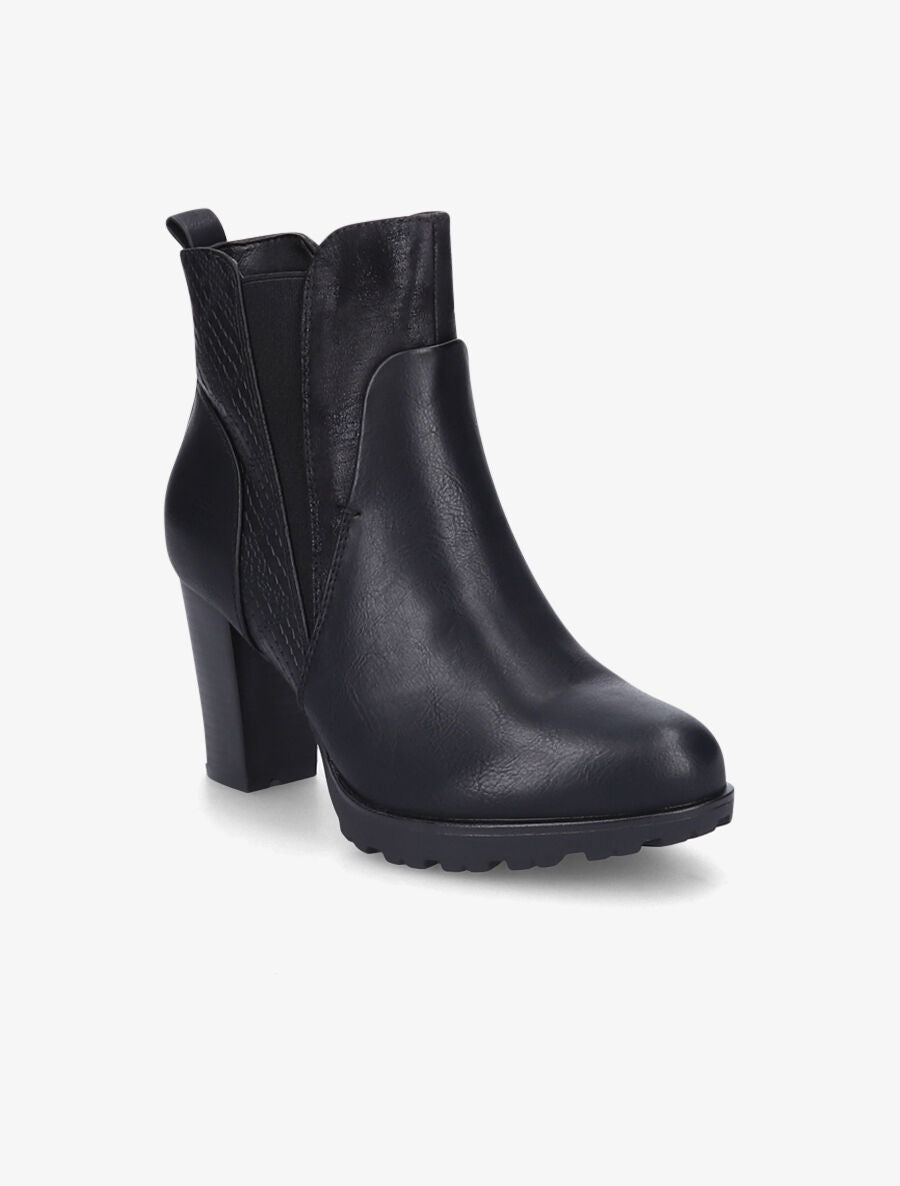 Bottines à talon à empiècement python - Noir - 2