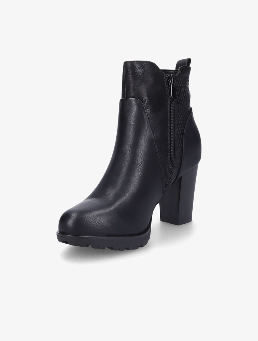 Bottines à talon à empiècement python - Noir - 3
