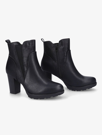 Bottines à talon à empiècement python - Noir - 4
