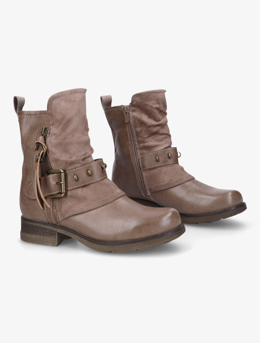 Boots montantes bi-matière à sangle - Taupe - 4