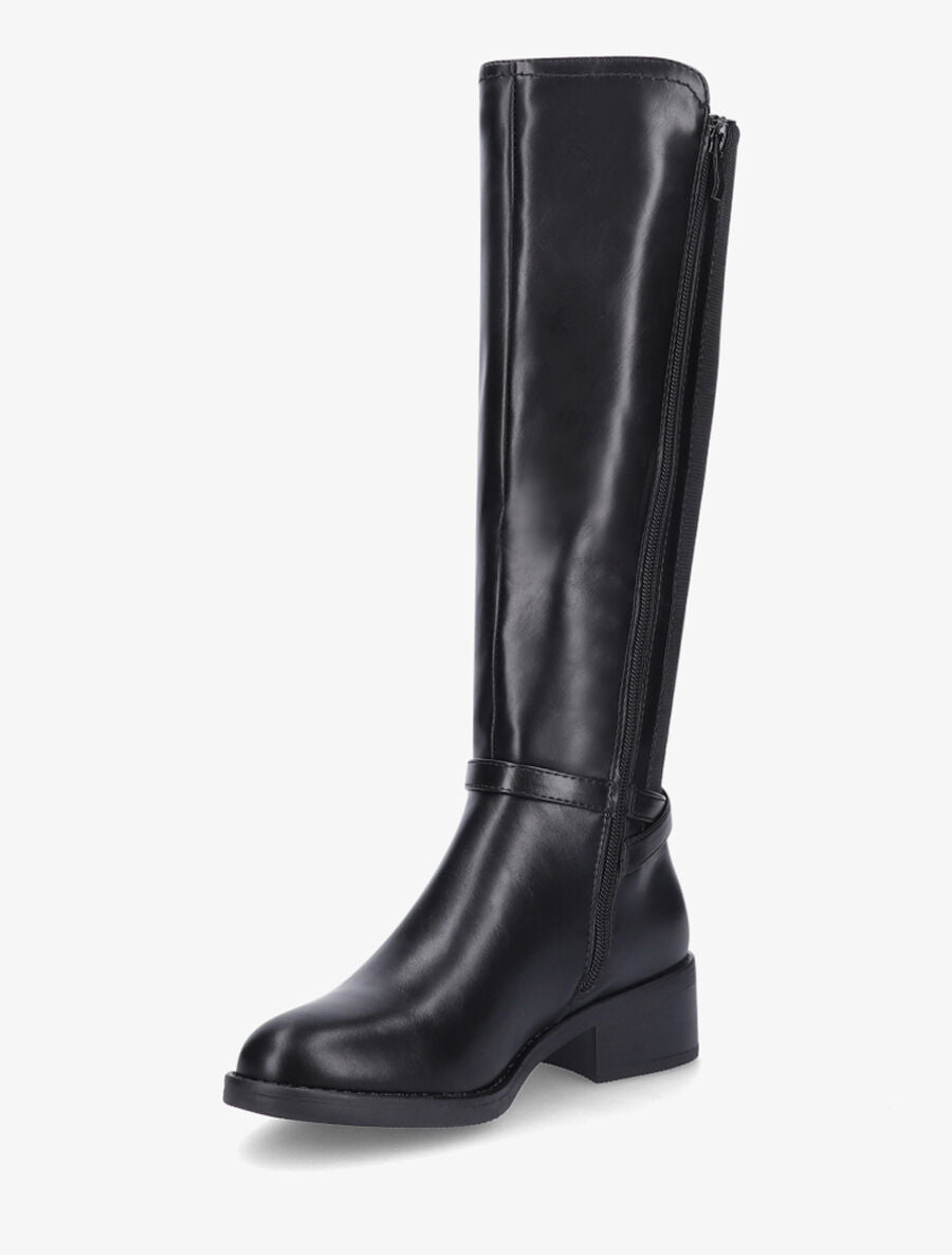 Bottes élastiquées en simili et sangles - Noir - 3