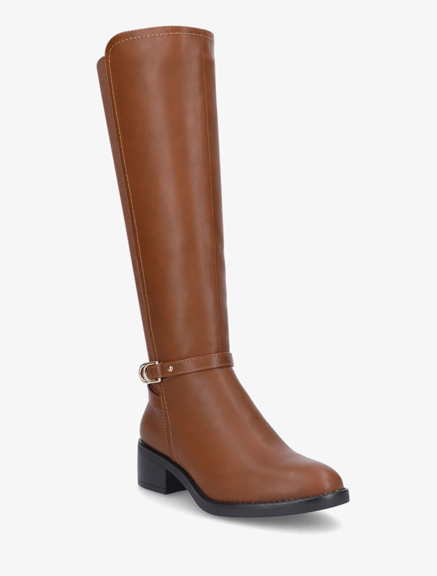 Bottes élastiquées en simili et sangles - Camel - 2