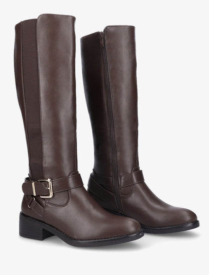 Bottes classiques élastiquées en simili - Marron - 4