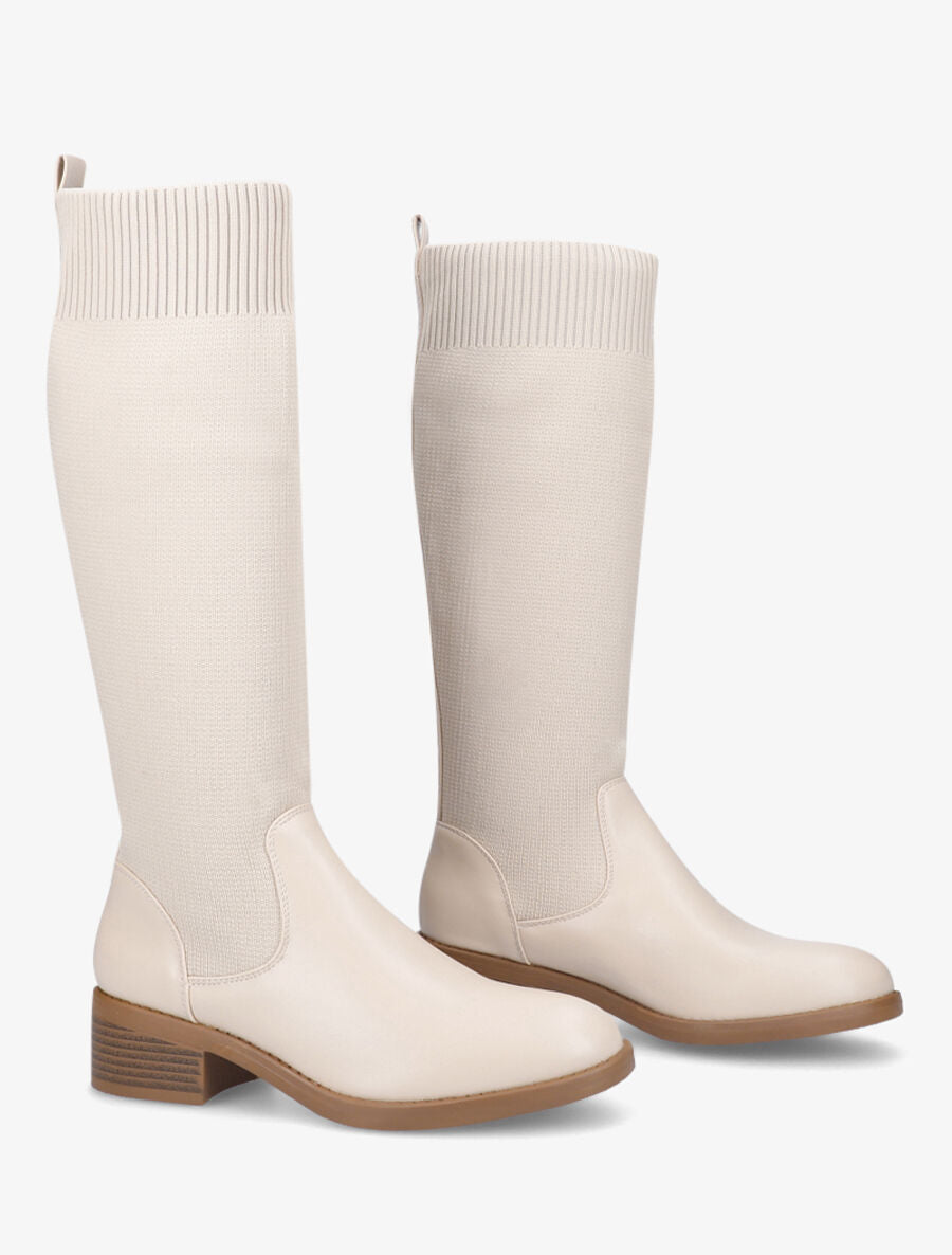Bottes style chaussettes - Beige - 4