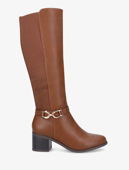 Bottes élastiquées en simili à talon - Camel - 5