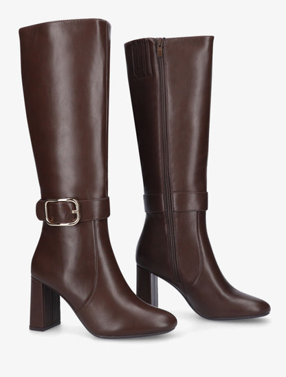 Bottes en simili à talon et boucle - Marron - 4