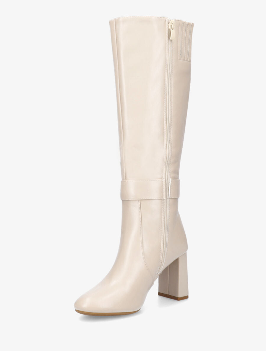 Bottes en simili à talon et boucle - Beige - 3