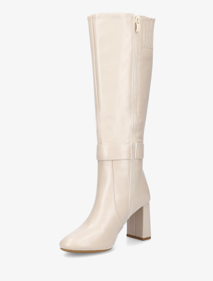 Bottes en simili à talon et boucle - Beige - 3