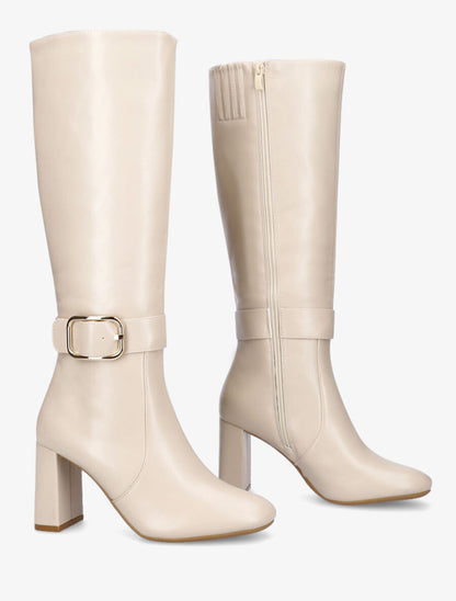 Bottes en simili à talon et boucle - Beige - 4