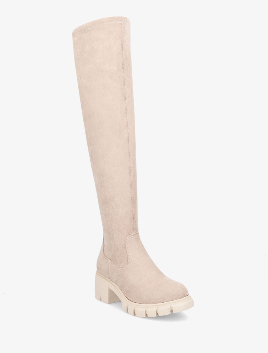 Cuissardes en suédine à talon - Beige - 3