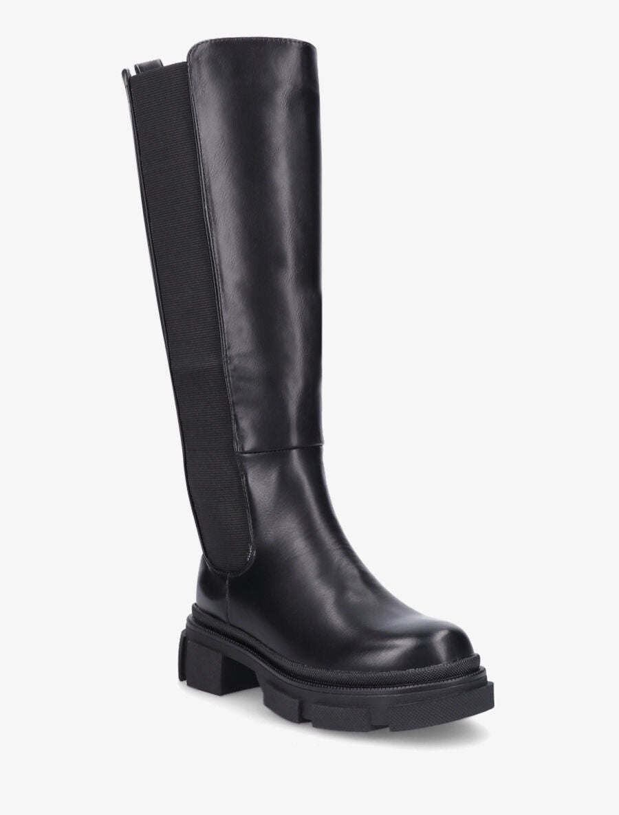 Bottes élastiquées en simili à talon - Noir - 3