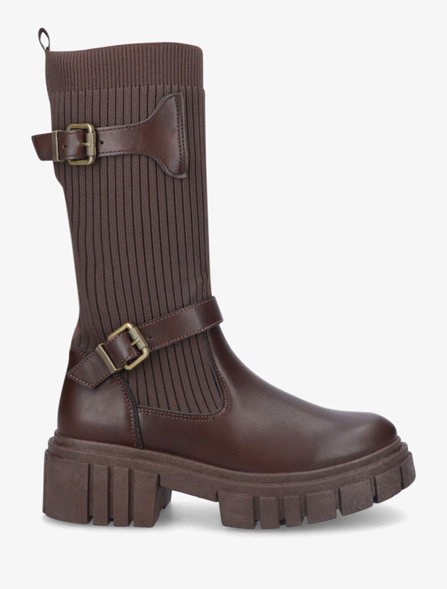 Boots chaussettes à double sangles - Marron - 5