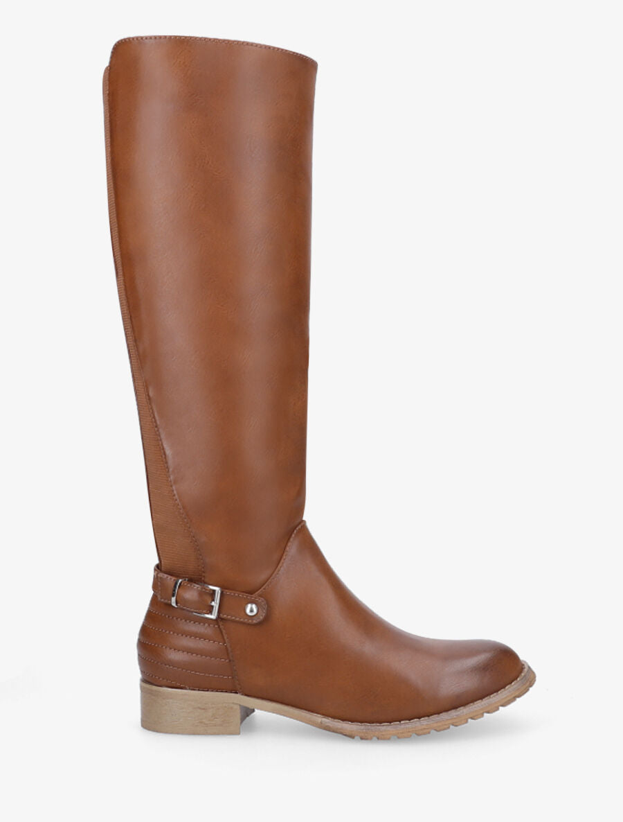 Bottes plates élastiquées en simili - Camel - 1