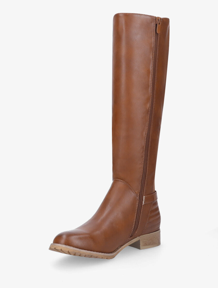 Bottes plates élastiquées en simili - Camel - 3