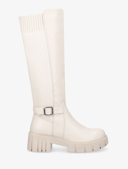 Bottes cavalières à plateforme crantée - Beige - 1