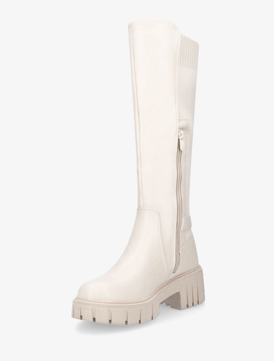 Bottes cavalières à plateforme crantée - Beige - 3