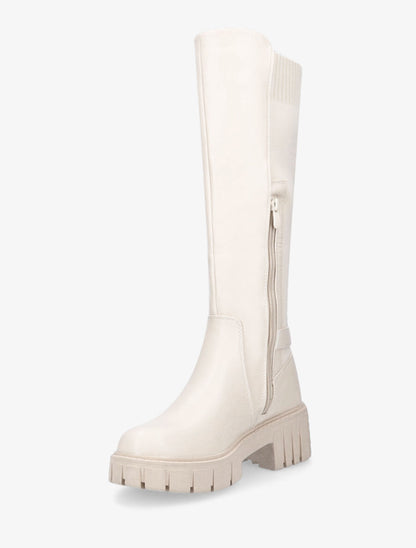 Bottes cavalières à plateforme crantée - Beige - 3