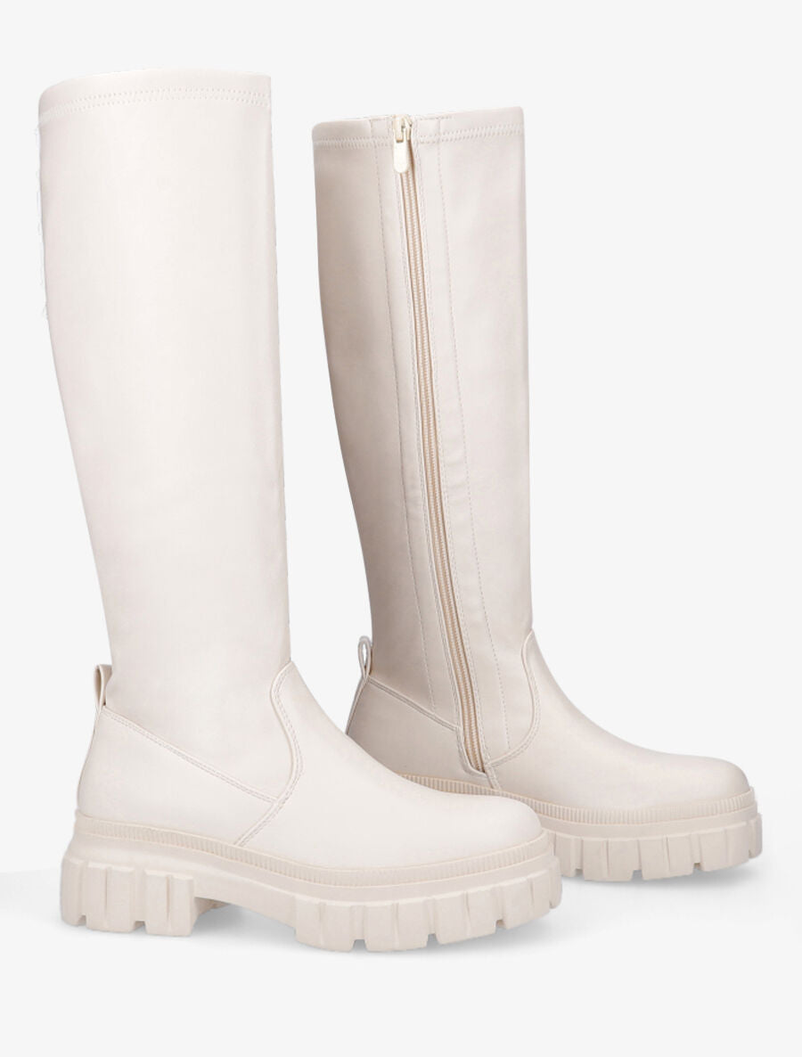 Bottes à plateforme et semelle crantées - Beige - 4
