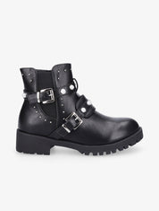 Bottines à strass et double sangles - Noir - 1