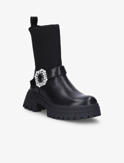 Boots chaussettes à boucle en strass - Noir - 3