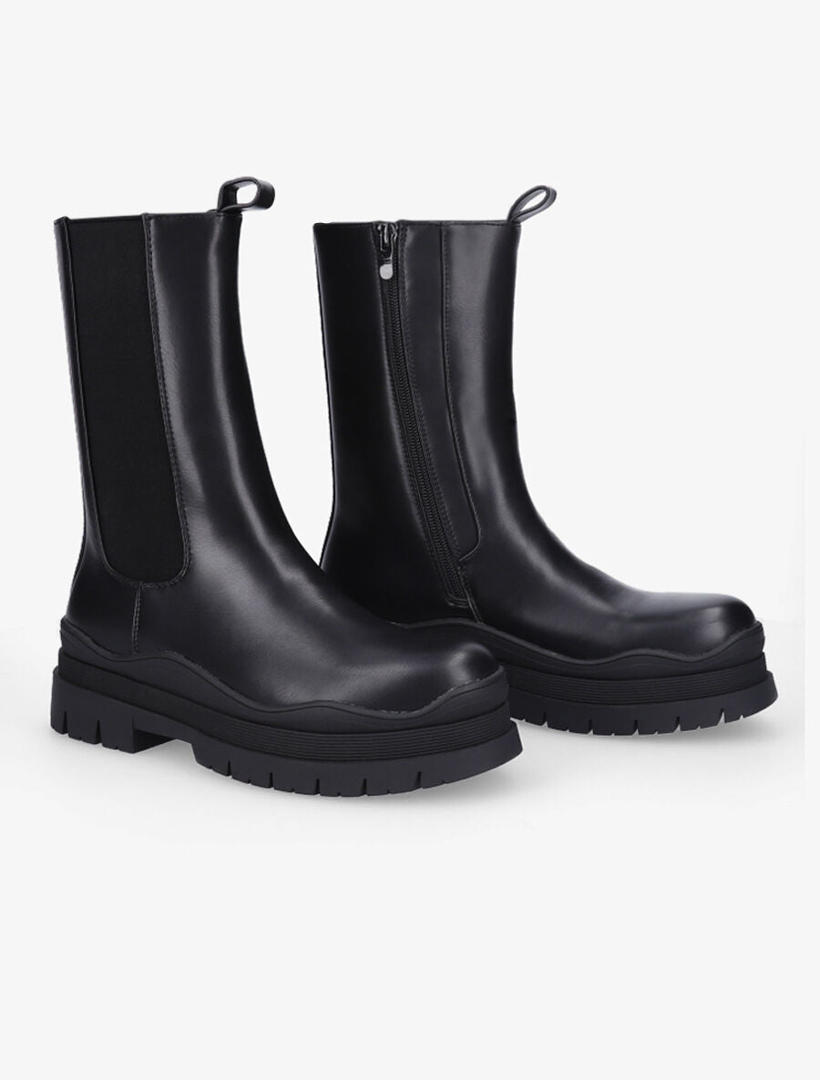 Boots en simili à semelle plateforme - Noir - 4