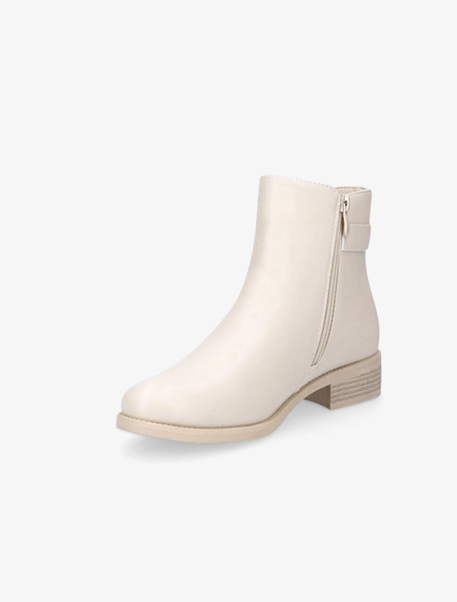 Boots à zip doré et bride décorative - Beige - 3