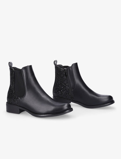 Bottines en simili et contrefort à paillettes - Noir - 4