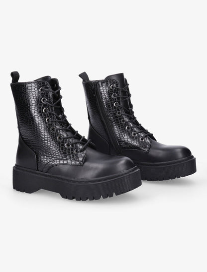 Boots montantes effet croco - Noir - 4