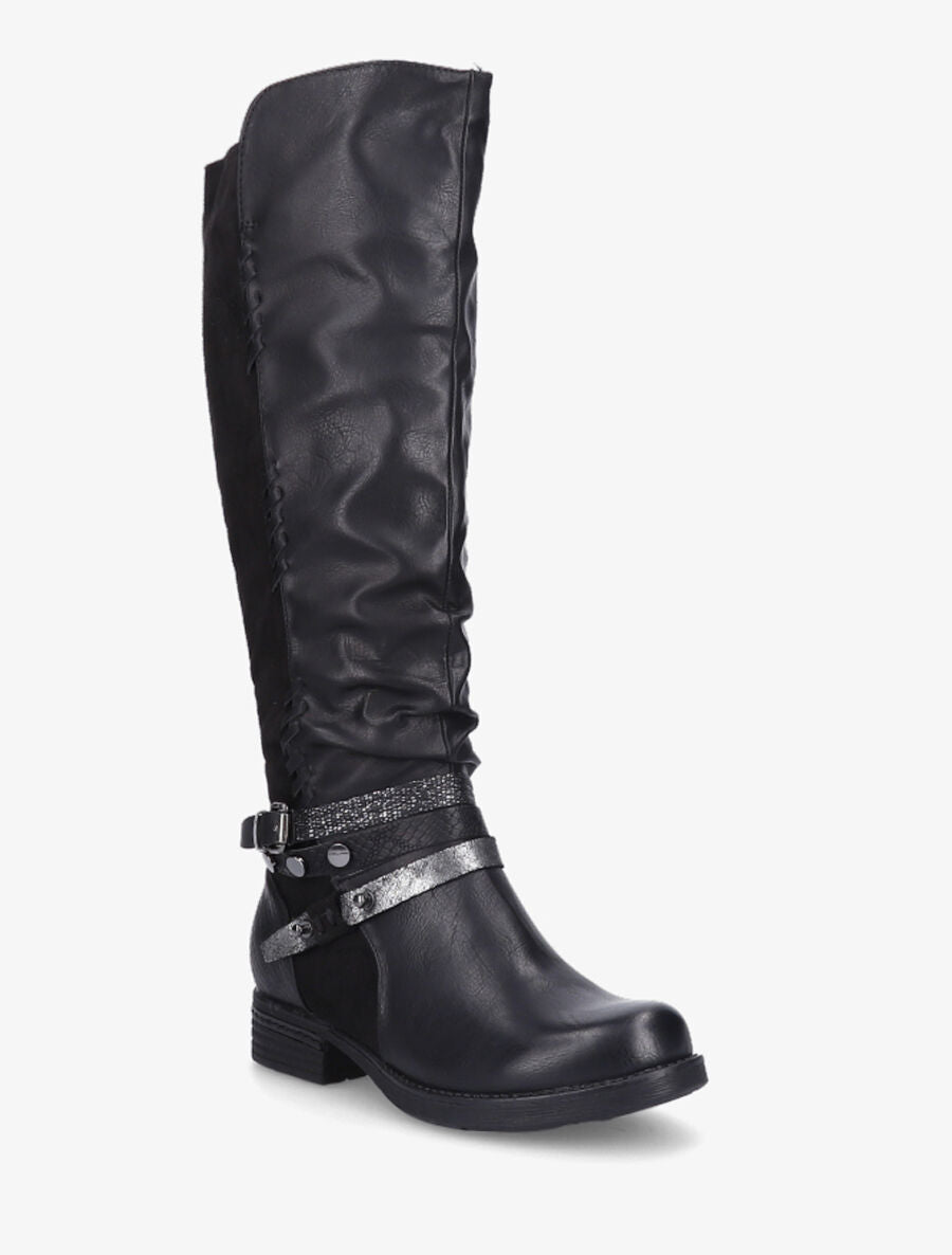 Bottes bi-matière à multi lanières irisées et python - Noir - 2