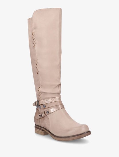 Bottes bi-matière à multi lanières irisées et python - Beige - 2