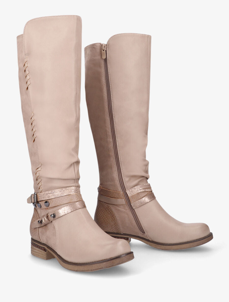 Bottes bi-matière à multi lanières irisées et python - Beige - 4